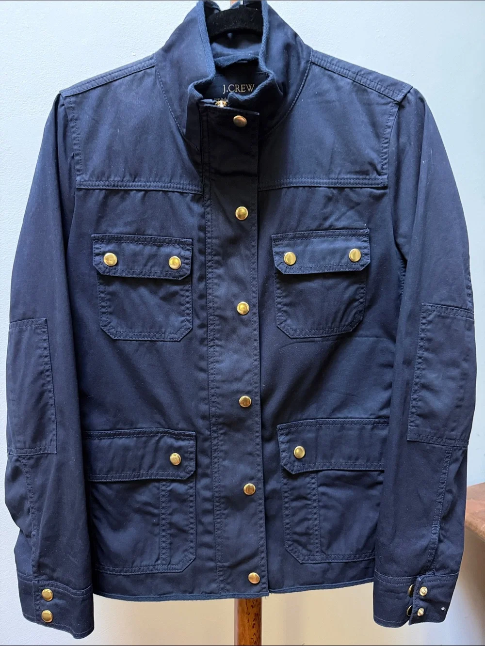 J.Crew Downtown Field Utility Jacket Navy with Gold Buttons Sz S